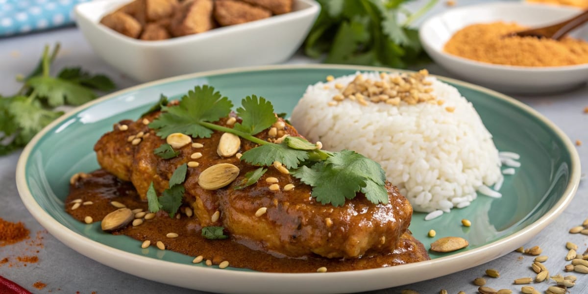 peanut butter chicken dish with a glossy