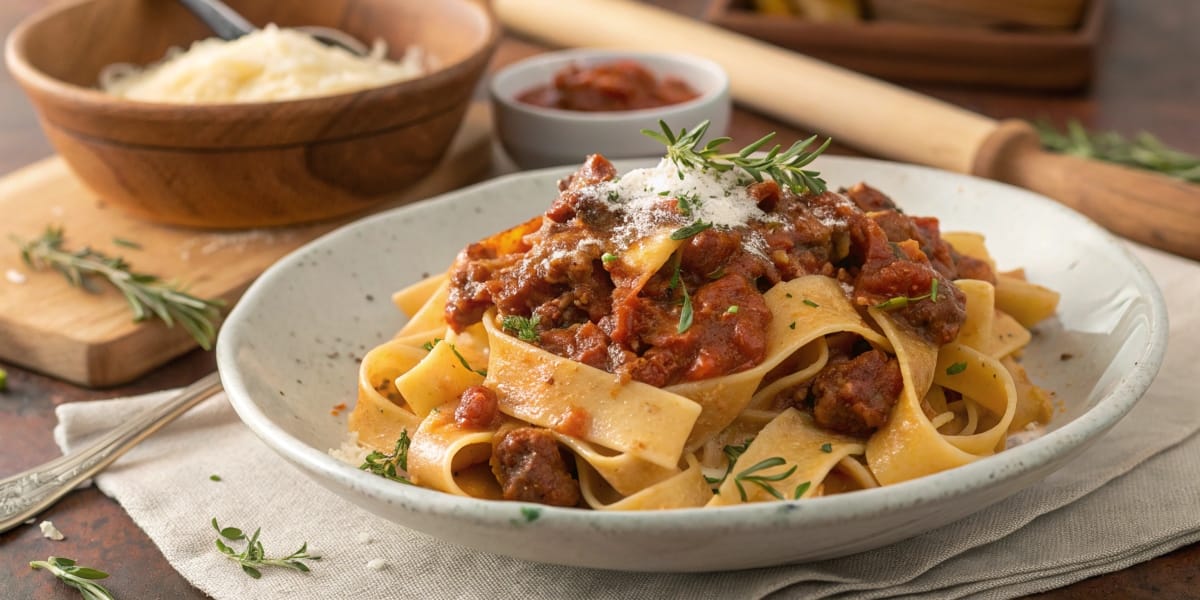 Tuscan Pappardelle with Truffle and Mushrooms: