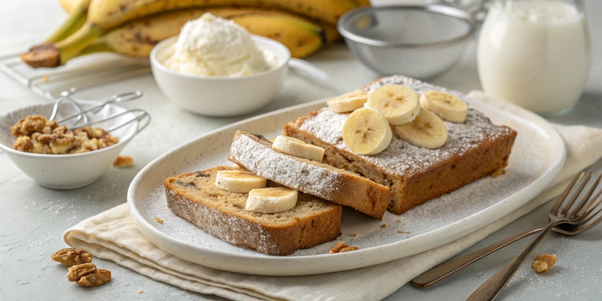 Elegant Presentation of Banana Bread with Garnishes