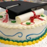 Stunning graduation cake with a cap and diploma topper.