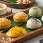 A variety of traditional Asian desserts on a serving tray